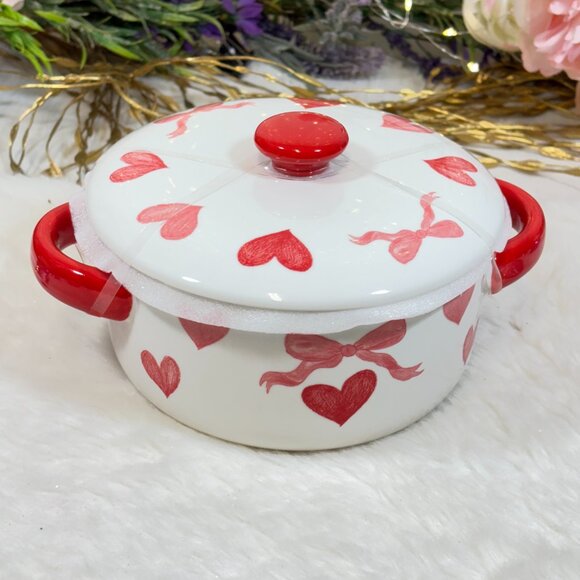 Grace Bake Shop Red Heart Bow Covered Serving Baking Dish Casserole Oven Safe - Picture 5 of 5